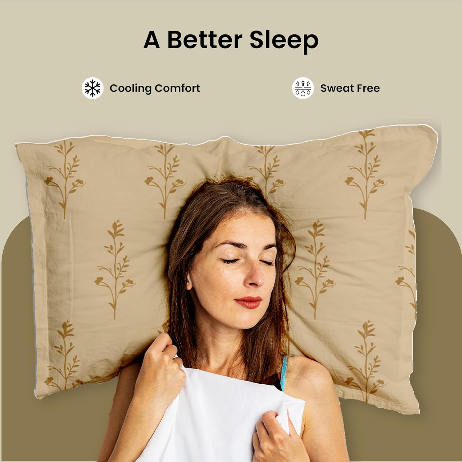 Mush Bamboo King Size Bedsheet with 2 Pillow Covers | 100x106 in | 300 TC Floral Printed Bedsheet for Double Bed King Size | Ultra Soft & Anti-Microbial King Size Sheets | Beige