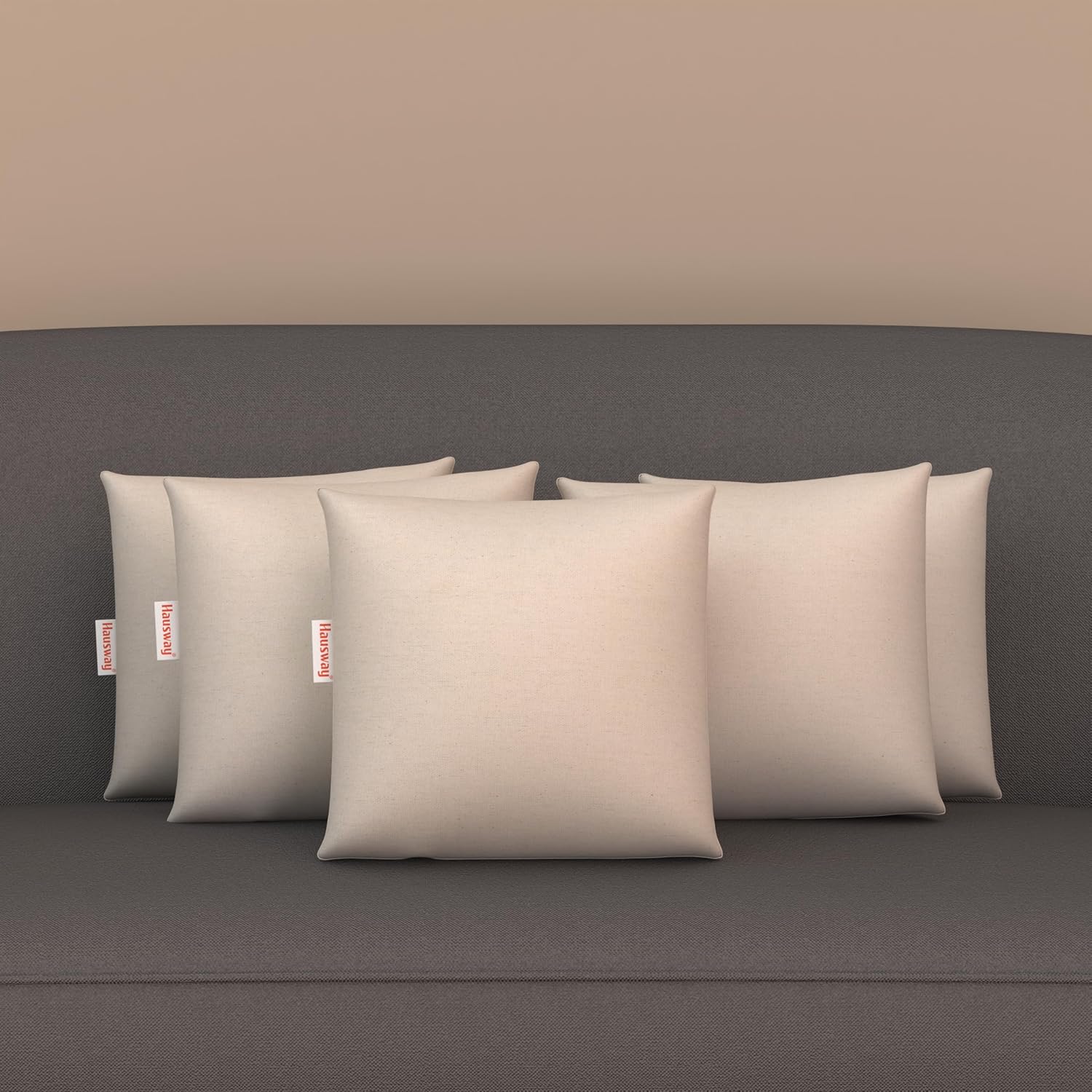 Cushion for Sofa | Microfiber Square Sofa Cushion for Bed | Soft & Fluffy Pillow for Comfort and Back Support | Breathable & Washable, Cotton Canvas Pack of 5 [16" x 16"]