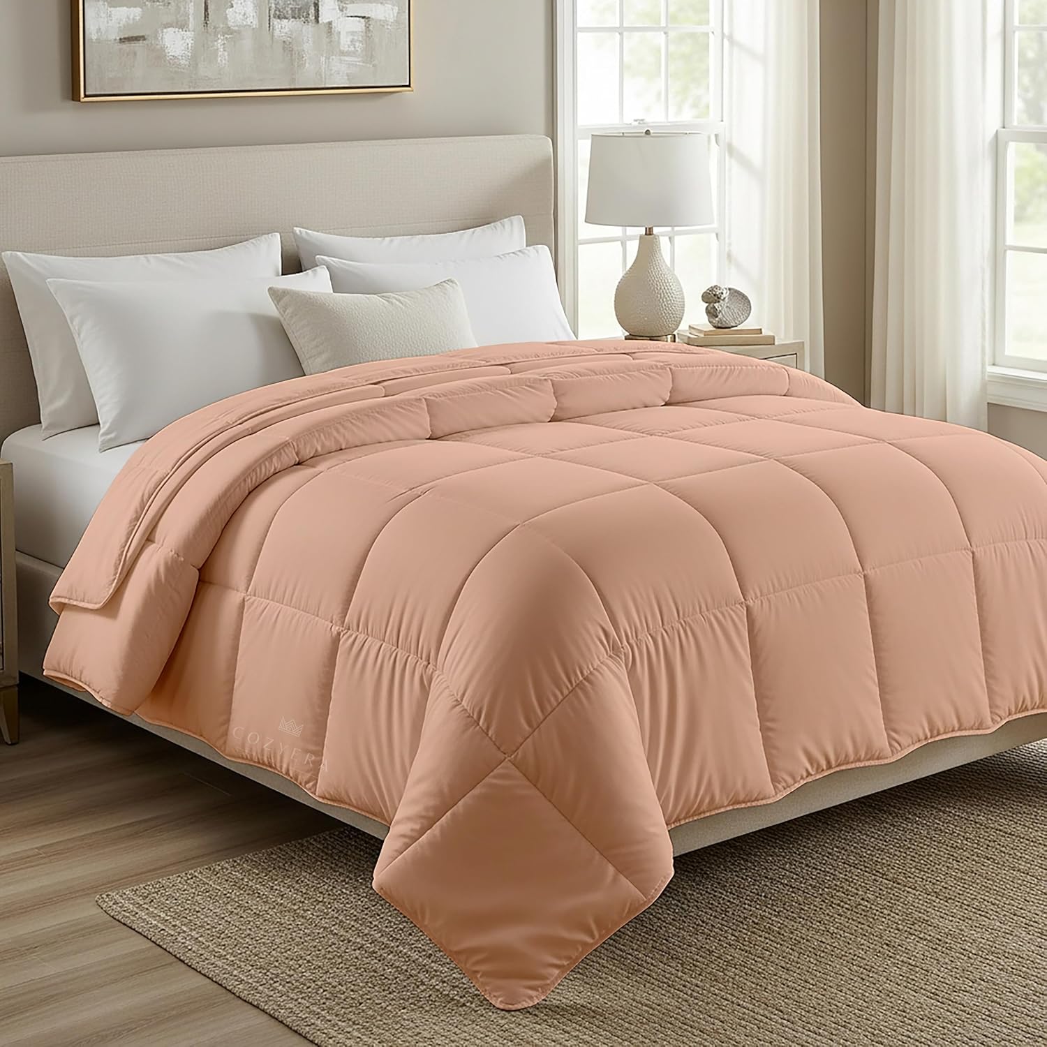 Comforter Set Double Bed| 450 GSM Microfiber Blanket for Winter Double Size (90x100 Inch) Quited Blanket|Extra Warmth Blankets for Winter and Breathable Comforter|Peach