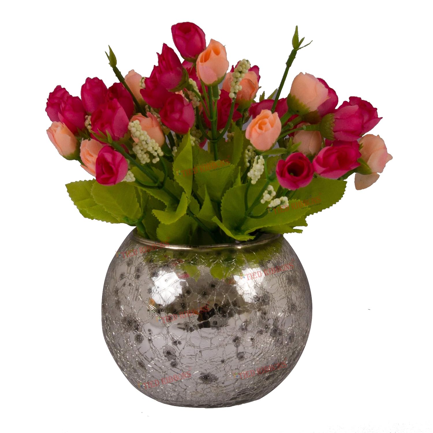 Flowers with Mercury Glass Vase for Home Decor Center Table Bedroom Living Room and Office Decoration (Multicolor)