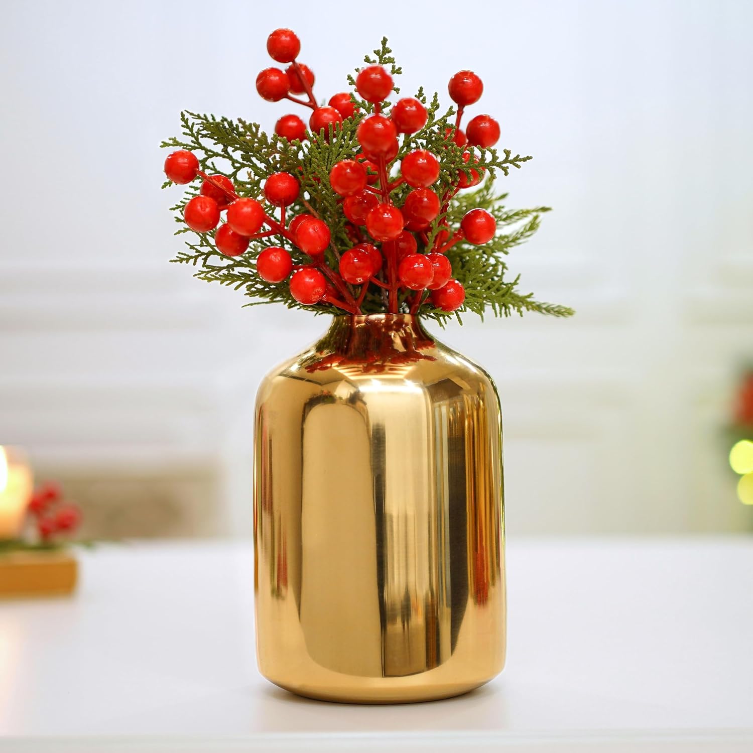 Metal Flower Vase for Home Decor Bedroom Living Room Office Wedding | Table Decorative Item for Festivals Birthday Gold (Flower Not Included, Modern)
