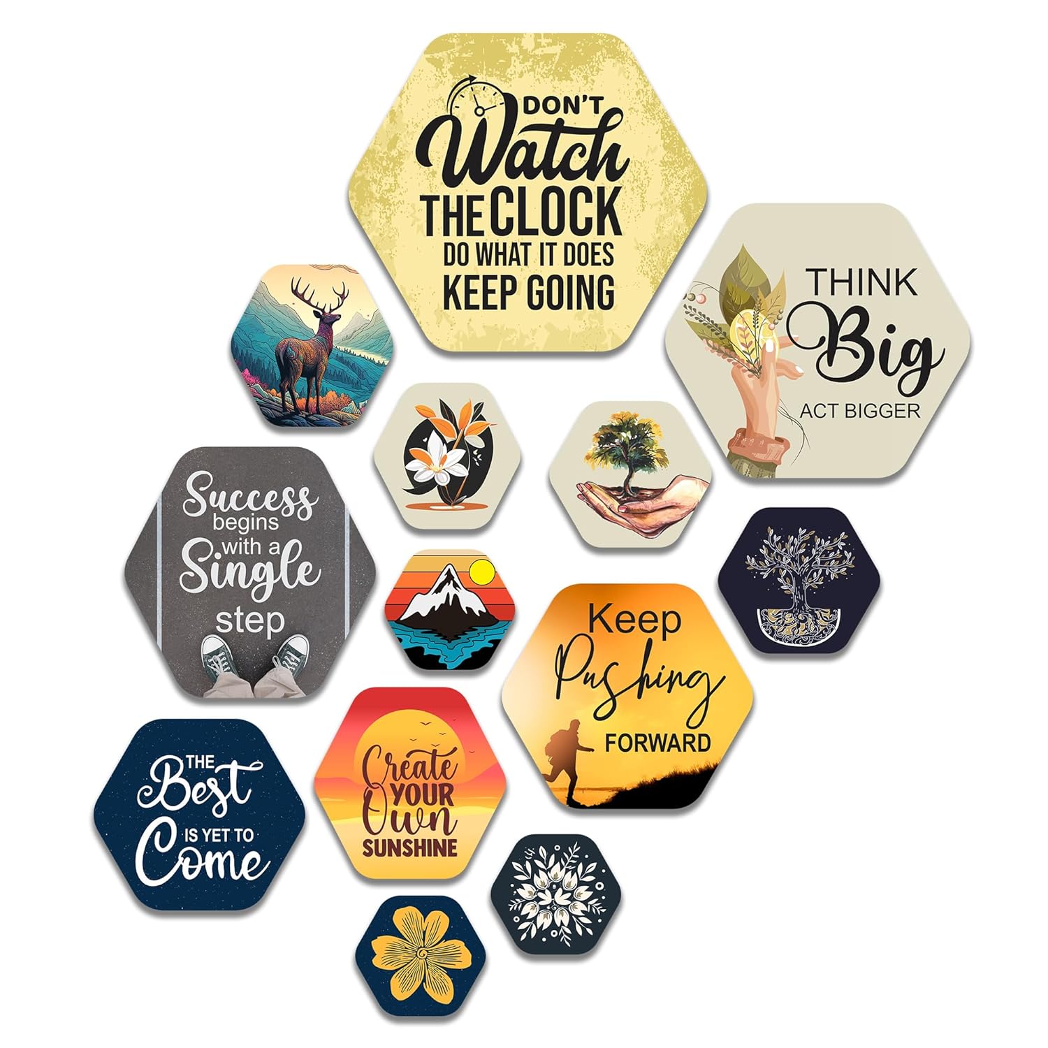 Modern Wooden Wall Hanging Decoration for Home | Office | Living Room | Bedroom | Wall Accents | Stylish MDF Wood Wall Artwork Item | Quotes Decor Item (WPS_222N) Pack of 13 Pieces