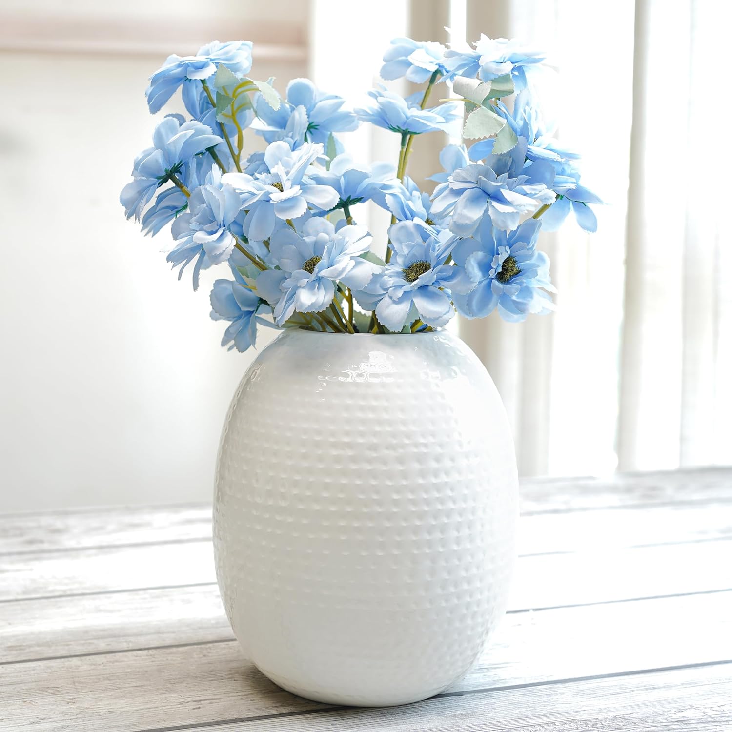 White Metal Hammered Oval Shape Vase for Home Decor Decoratives for Indoor Outdoor Living Room Balcony | Best Gift for Birthday Anniversary Festival | 1 Large Pcs (Flower not Included)