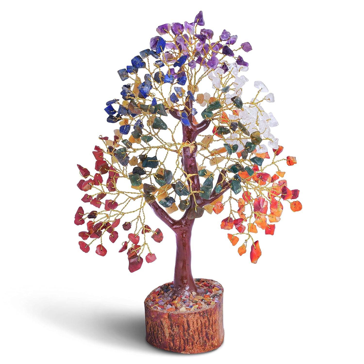 Crystals Gemstones, Seven Chakra Crystal Tree Good Luck Show Pieces for Home Decor Items Decoration Bonsai Money Tree Plant Marriage Gift, Size 10-12 inches, Multicolor Golden Wire