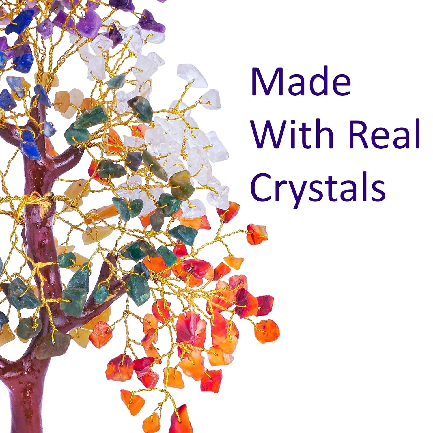 Crystals Gemstones, Seven Chakra Crystal Tree Good Luck Show Pieces for Home Decor Items Decoration Bonsai Money Tree Plant Marriage Gift, Size 10-12 inches, Multicolor Golden Wire