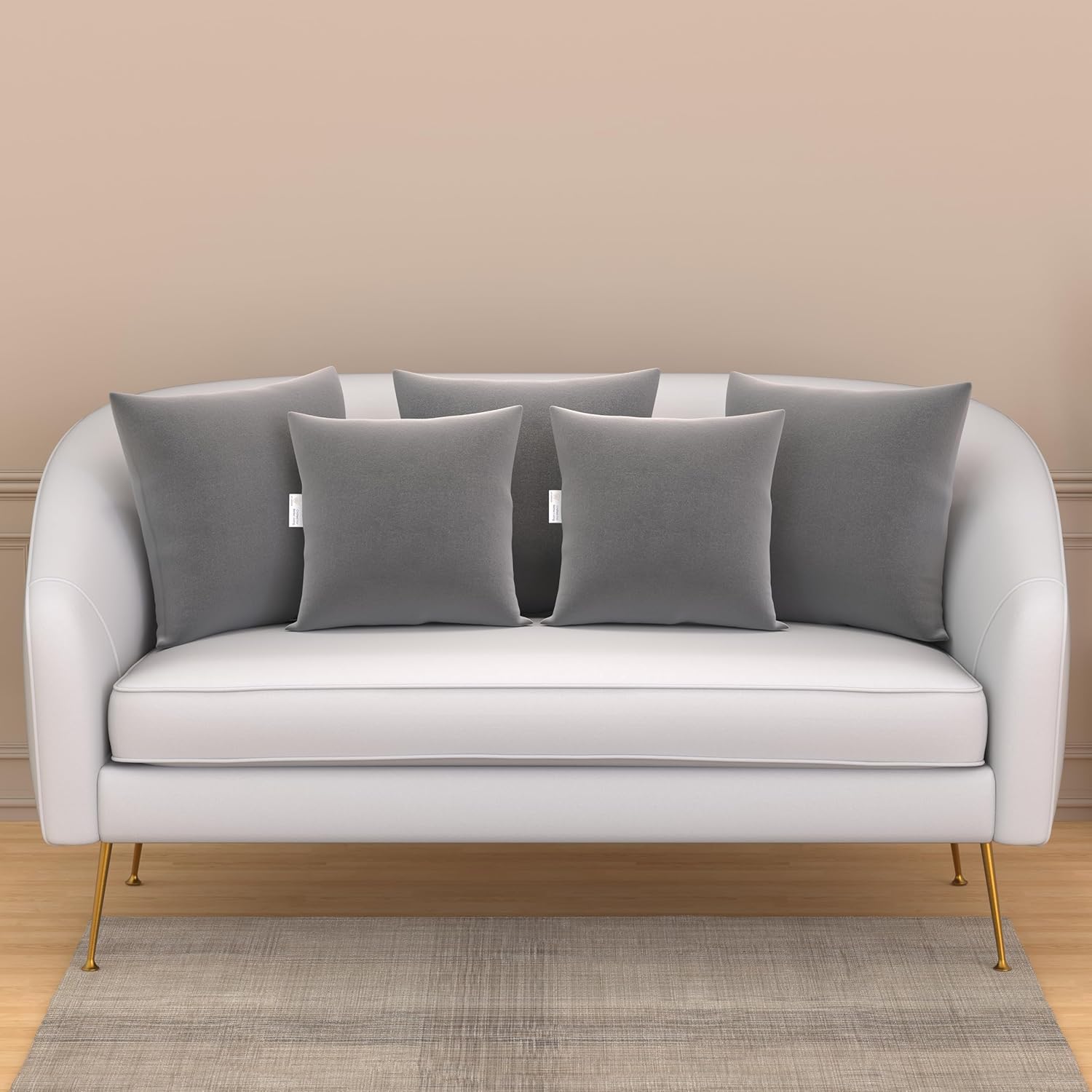 MY ARMOR Microfibre Cushion for Sofa | Set of 5 Soft & Fluffy Square Sofa Cushions | Decorative Sofa Pillows for Bed, Chair, Car & Living Room | Velvet Cover | Grey | 18 x 18 Inch