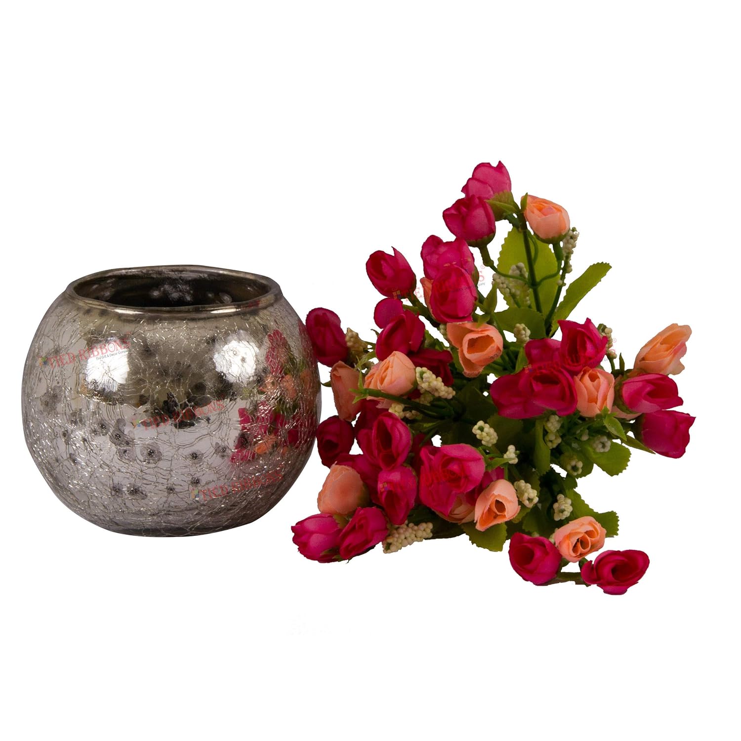 Flowers with Mercury Glass Vase for Home Decor Center Table Bedroom Living Room and Office Decoration (Multicolor)