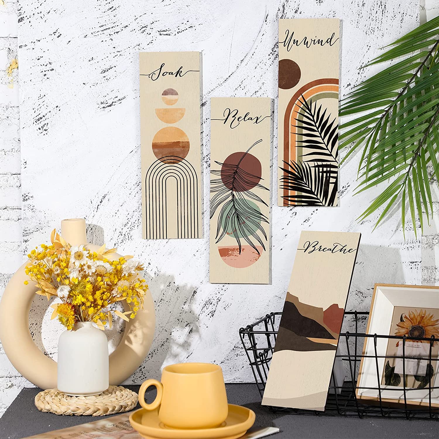 Wall Decor for Living Room - WallHangings for Home Decoration - Walls Decorations Items for Living Room - WallArt - Bedroom Wall Decor - Rigid Eco-Friendly Recycled Board - Double Tape wall decor, 4 Pieces