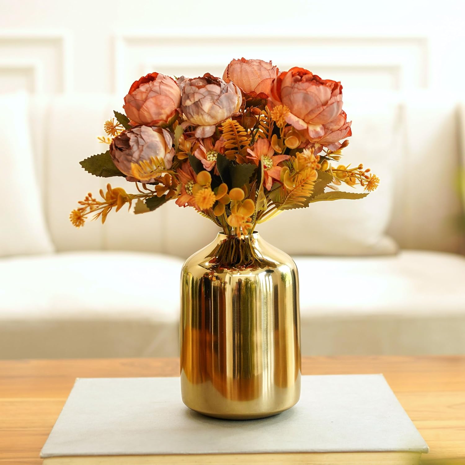 Metal Flower Vase for Home Decor Bedroom Living Room Office Wedding | Table Decorative Item for Festivals Birthday Gold (Flower Not Included, Modern)