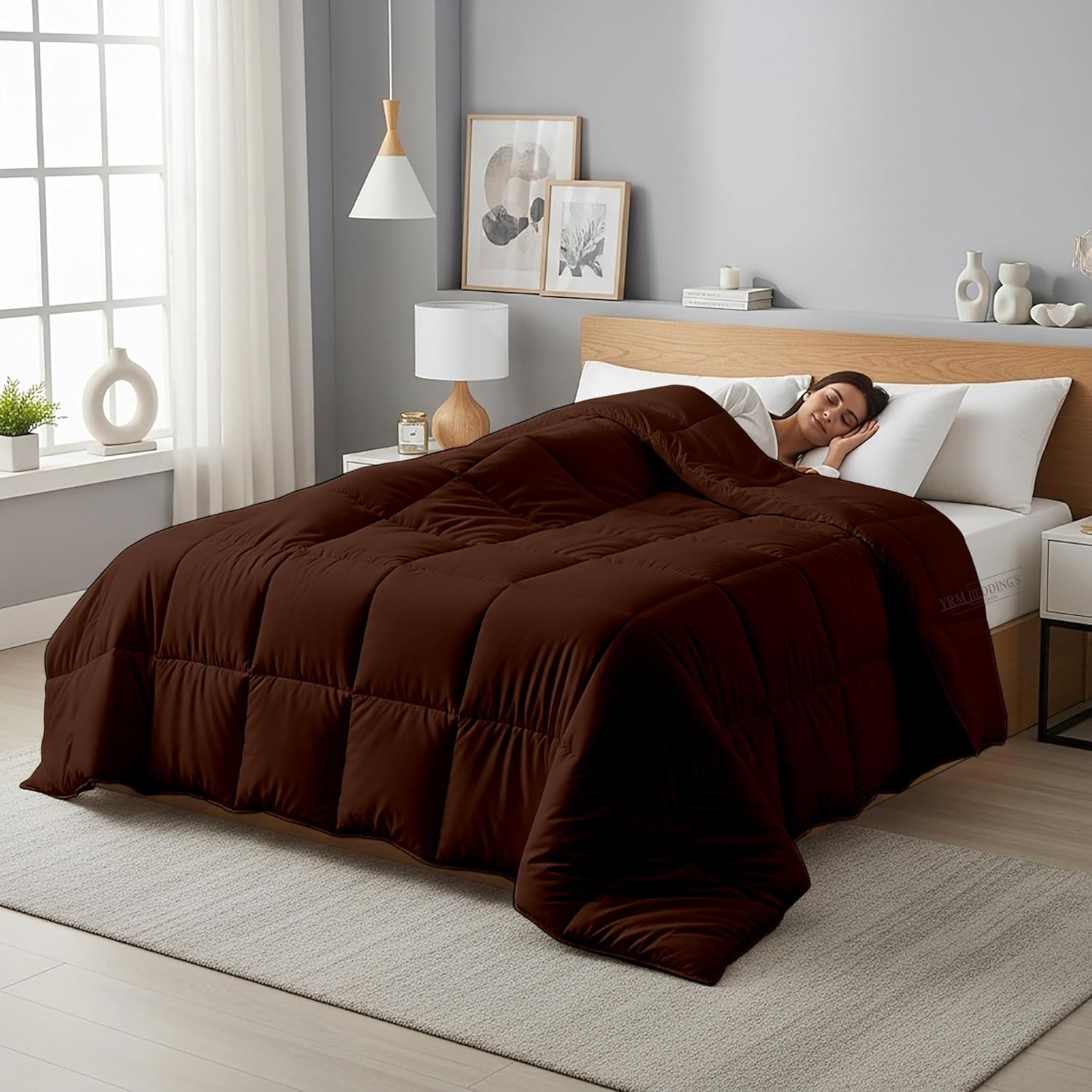 MHC -600 GSM Microfiber Comforter Set Double Bed (90x100 Inches) |Ultra Soft Warm,Durable Stitching, Lightweight|Blanket for Winter |Chocolate Brown