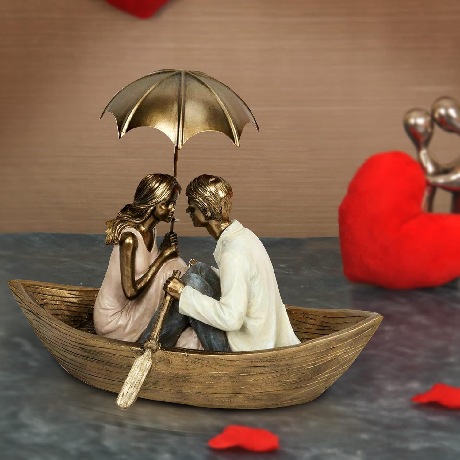 Valentine Gift for Girlfriend Boyfriend Husband Wife Girls Boys Birthday Wedding Anniversary Romantic Boat Couple Showpiece for Home Decor Living Room Table,23 Cm,5 Cm,Gold