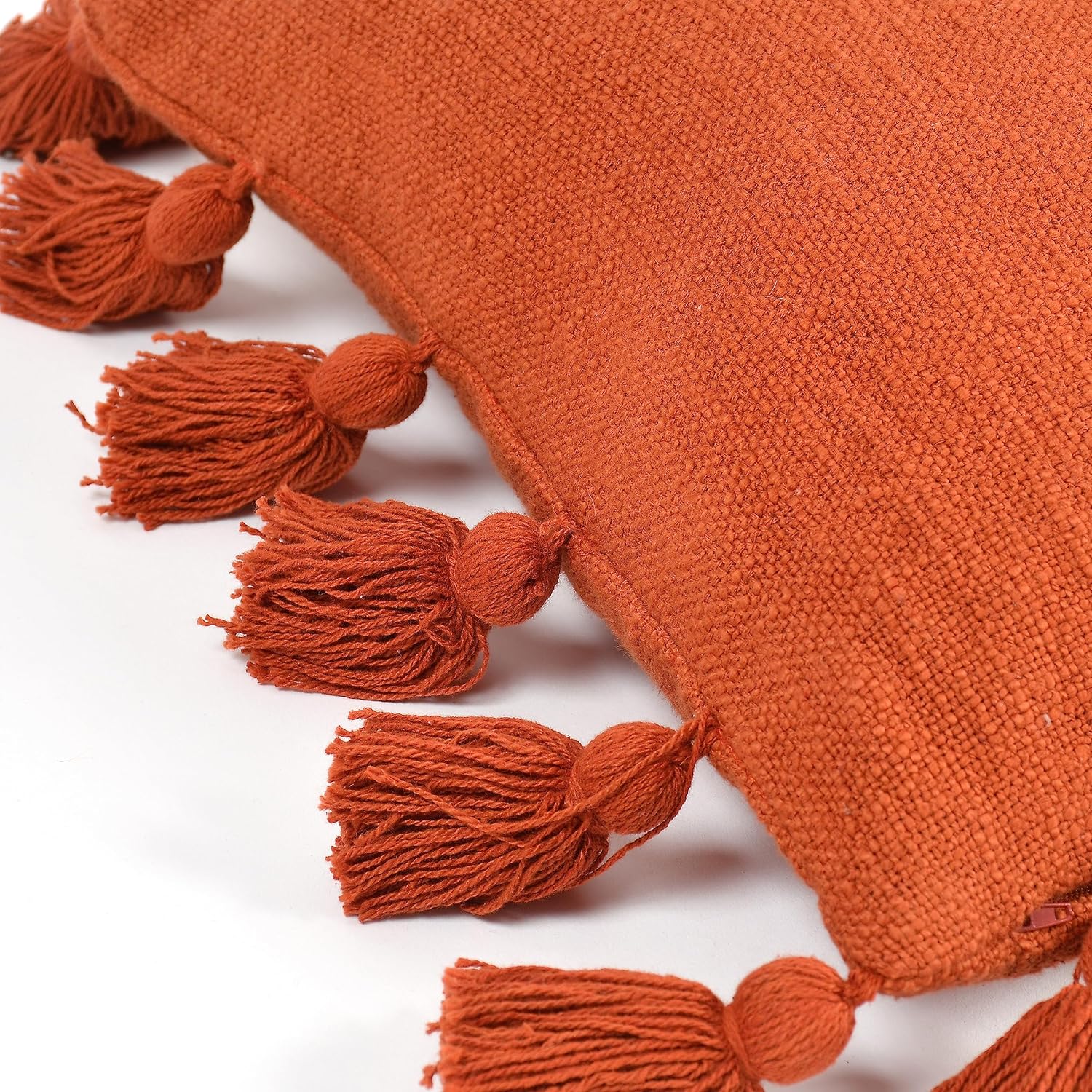 Luxury Cotton Handmade Decorative Boho Throw Pillow Covers with Tassels 16"X16" for Decorative Sofa Couch Living Room Indoor Outdoor Chair Car Farmhouse (Rust, 1)