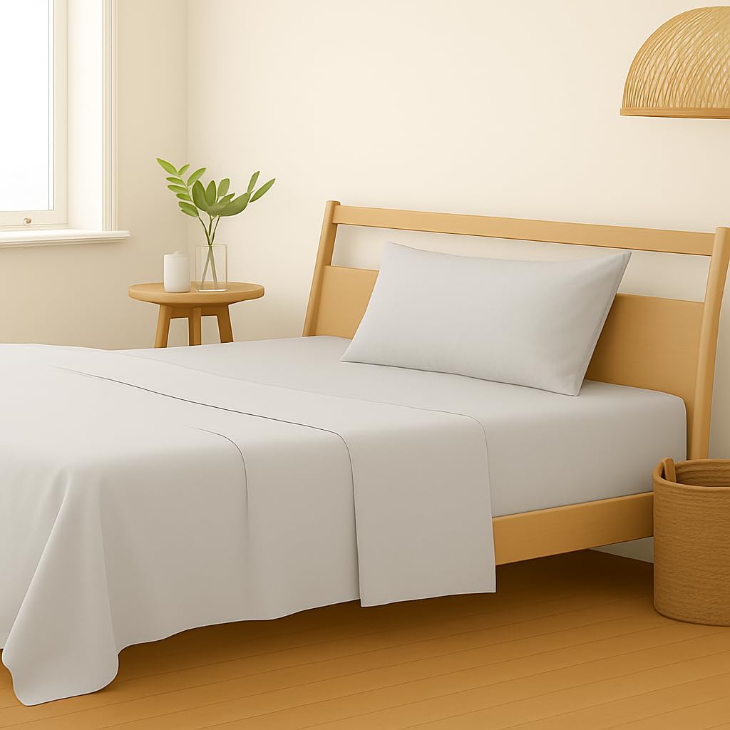 Pure 100% Cotton 400TC Plain Single Size Bedsheet with 1 Pillow Cover (54 x 90 Inch, Silver Grey)