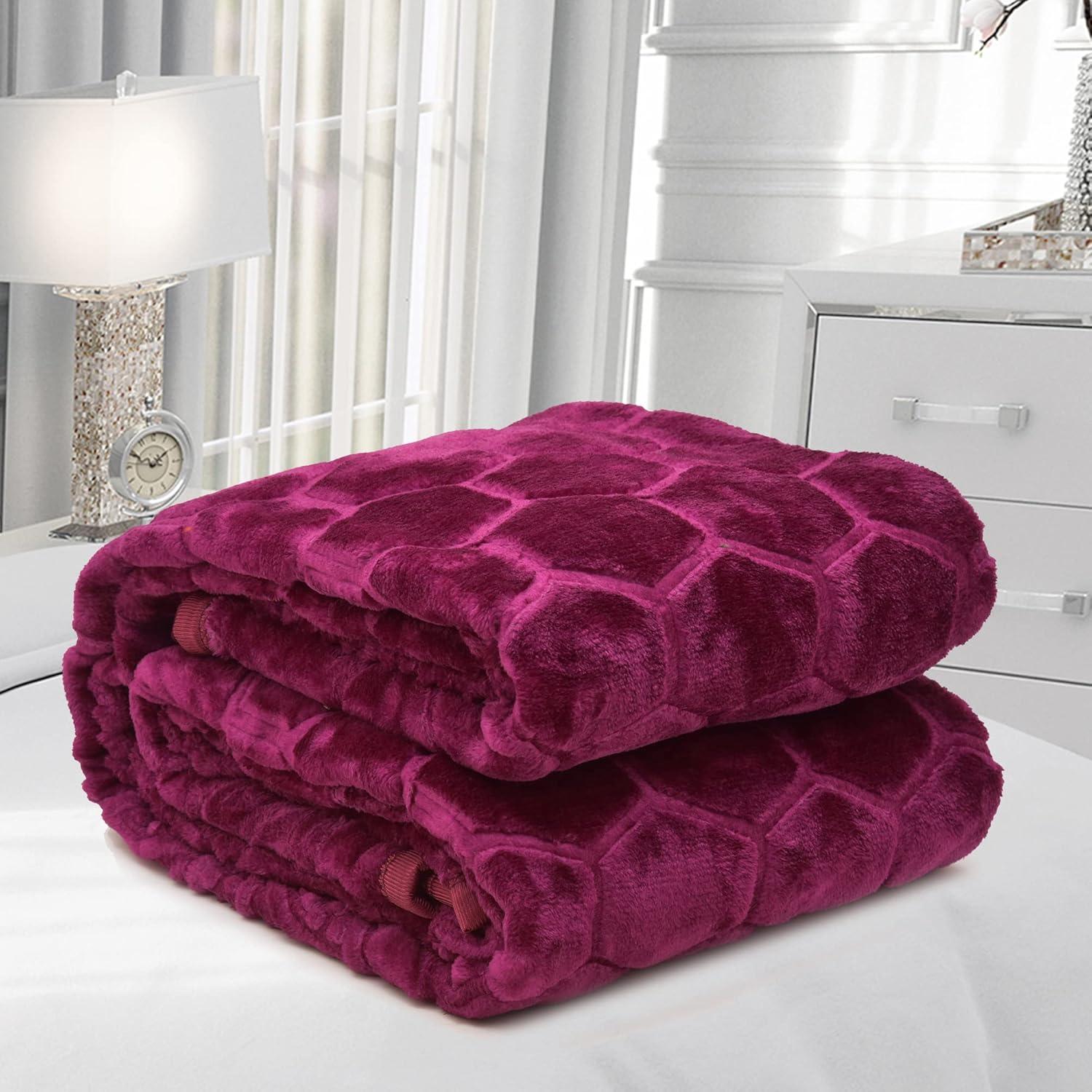 BENAVJI Mink Floral Embossed Super Soft AC Bed Velvet for Winter Blanket (Single, Burgundy)