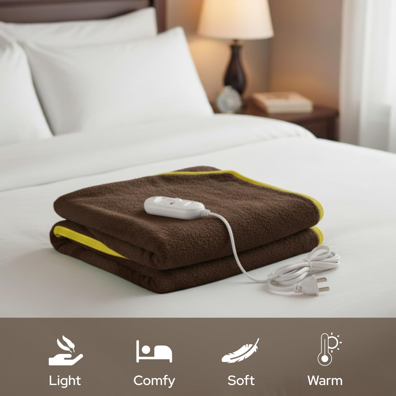 Utopia Bedding Electric Blanket for Under and Over Bed Use Safe and Secure Heating Blanket for Winter with Overheat Protection Fast Heating Soft Fabric Comfort for Single Bed 76x152 cm (Brown)