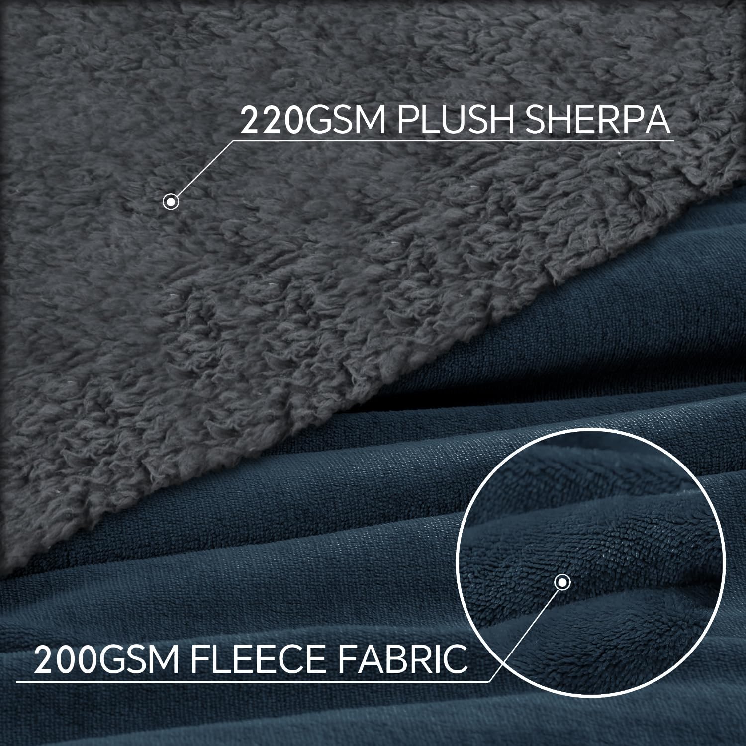 Cloth Fusion Fleece Sherpa Blanket for Winter Single Bed 400GSM,Soft Quilt Blanket for Comfort & Warmth (60X90 Inches, Navy & Grey)