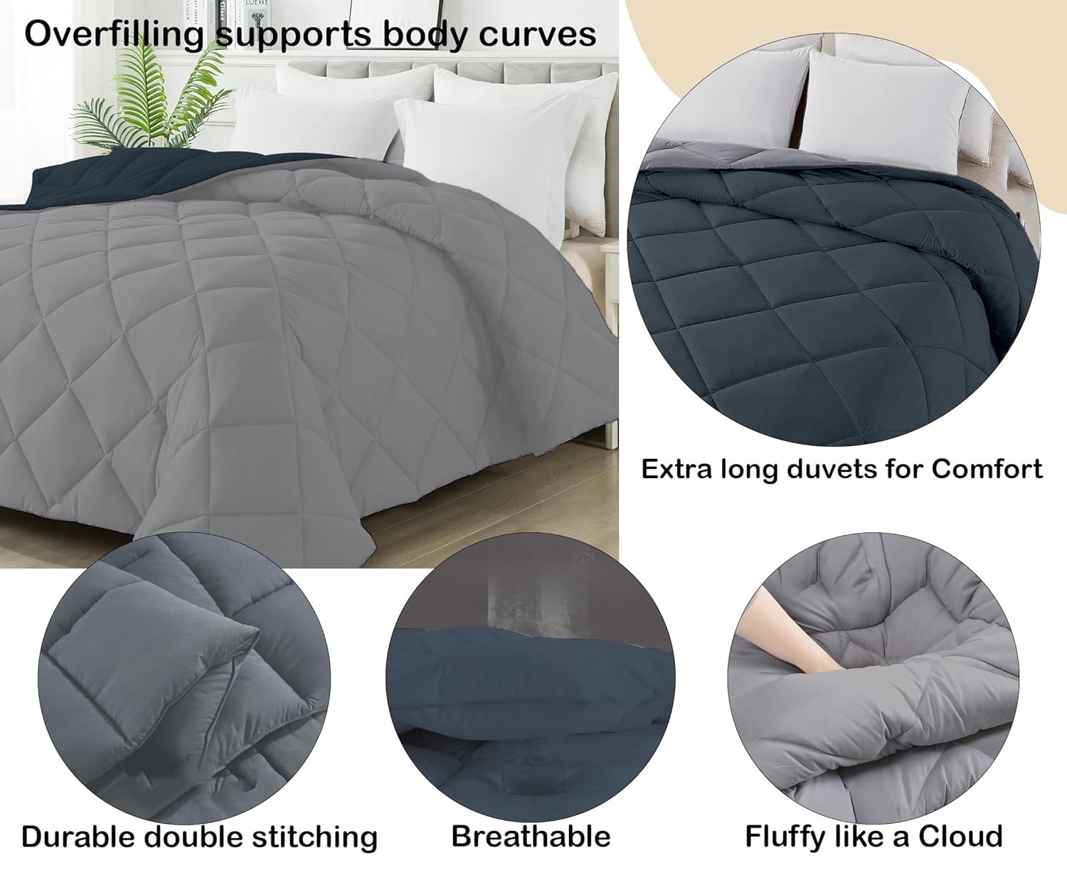 AYKA Reversible Comforter 220 GSM Microfiber Reversible AC Comforter/Blanket for Winter/Quilt/Duvets for King Size Double Bed Comforter (Grey & Charcoal, Double)