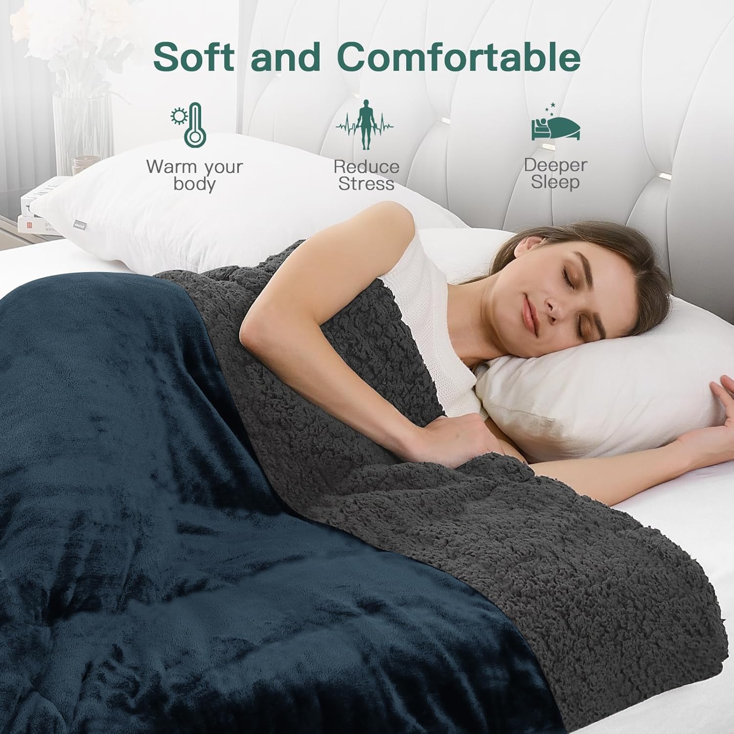 Cloth Fusion Fleece Sherpa Blanket for Winter Single Bed 400GSM,Soft Quilt Blanket for Comfort & Warmth (60X90 Inches, Navy & Grey)